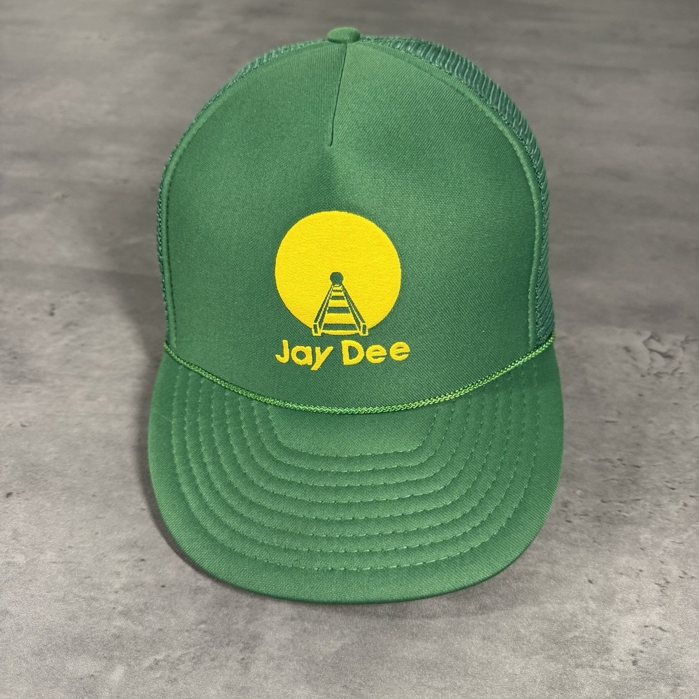 Vintage 80s Train Rail Conductor Snapback Hat Green Yellow Farm Chore‎ Mesh Cap